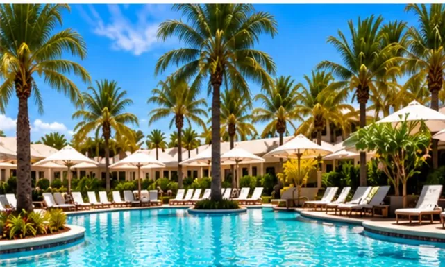 Palm-lined resort pool